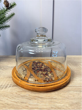 Design Gifts International Cheese Plate w Dried Beans Design & Glass Dome Lid